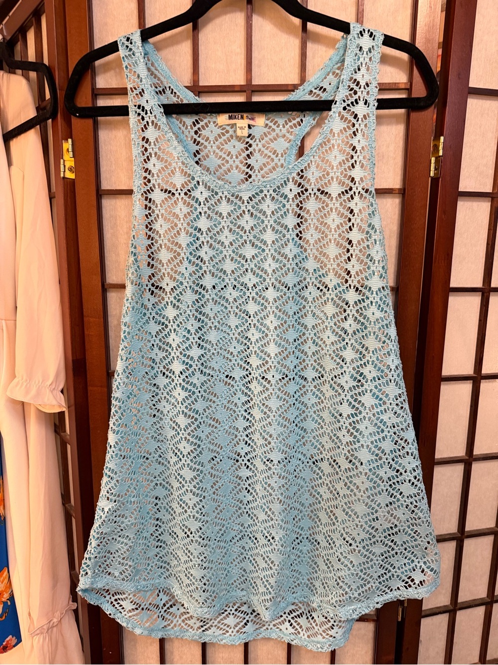 Miken Light Blue Crochet Swim Coverup Tank